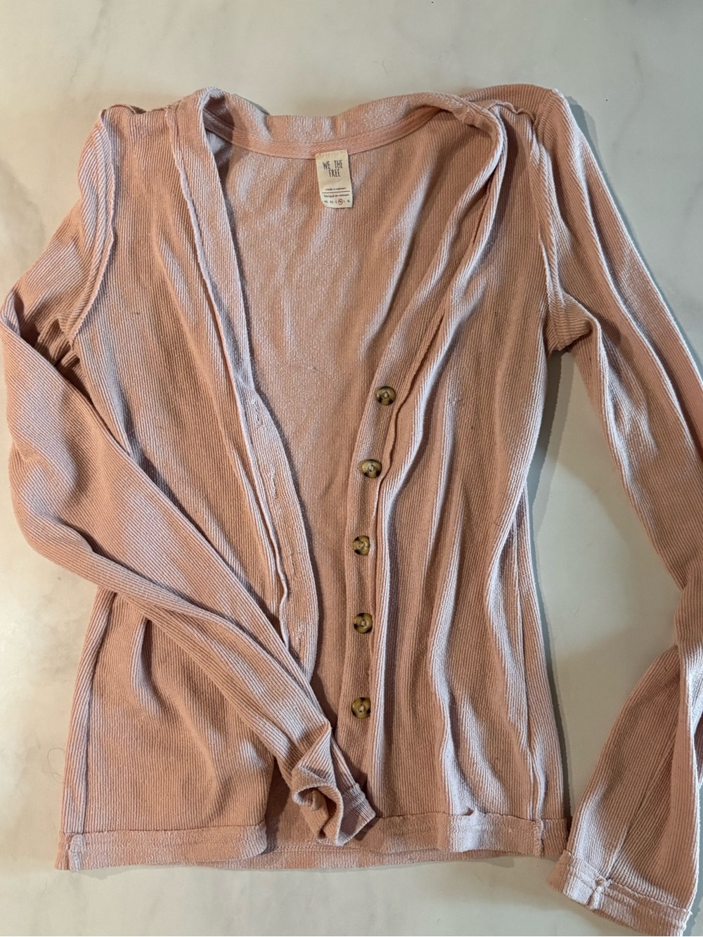 We The Free Light Pink Ribbed Button-Front Cardigan